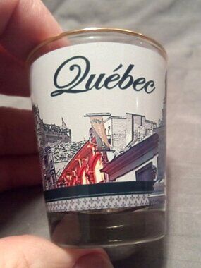 Gold Rim Souvenir Shotglass -  Quebec City / Ville de Québec showing City Sights